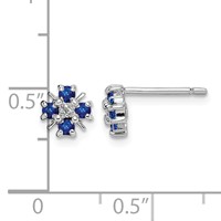 Sterling Silver Rhodium Sapphire & Diamond Post Earrings view 4