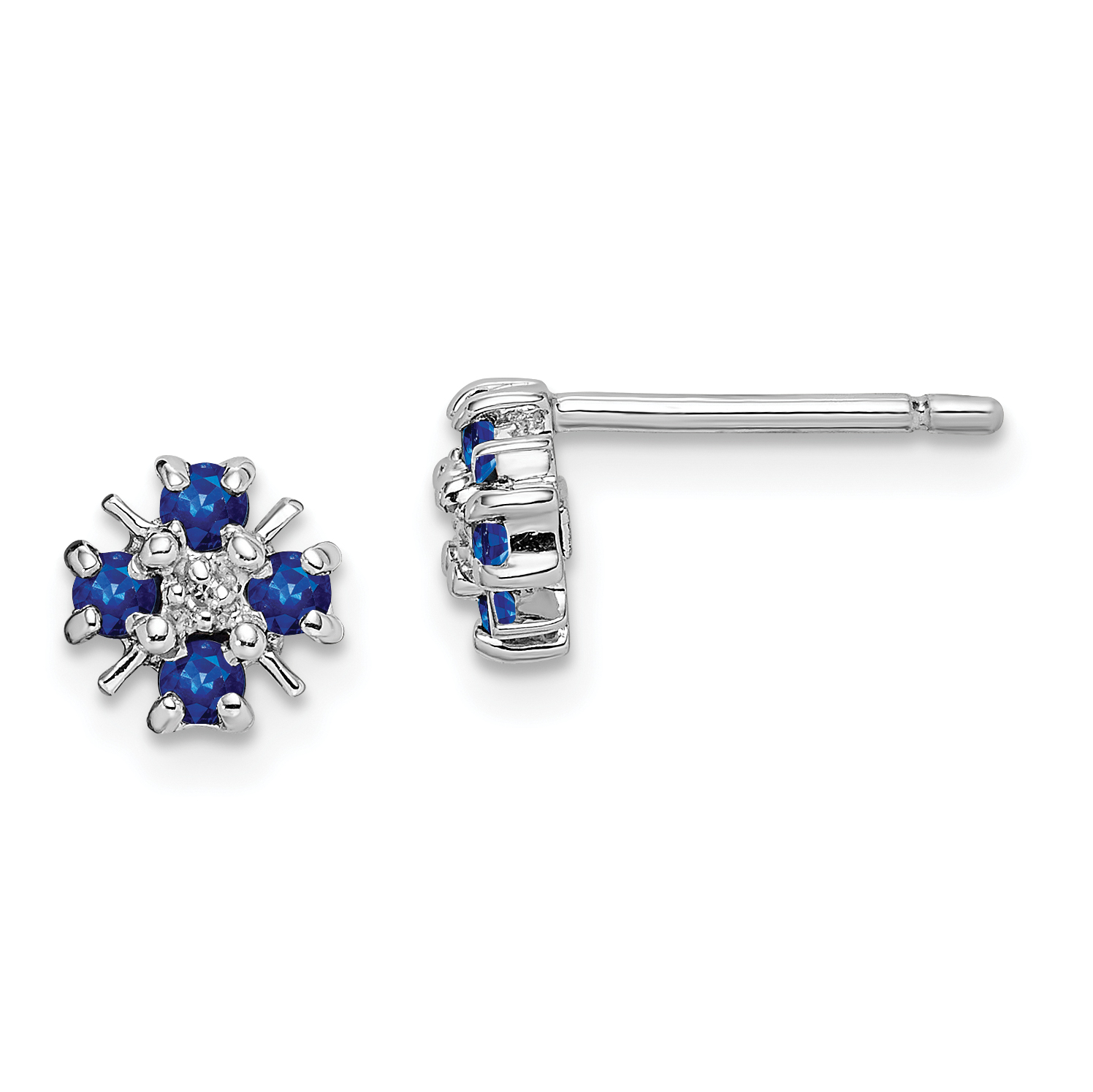 Sterling Silver Rhodium Sapphire & Diamond Post Earrings (QDX319)
