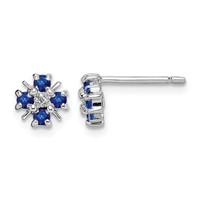 Sterling Silver Rhodium Sapphire & Diamond Post Earrings view 1