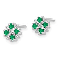 Sterling Silver Rhodium Emerald & Diamond Post Earrings view 2