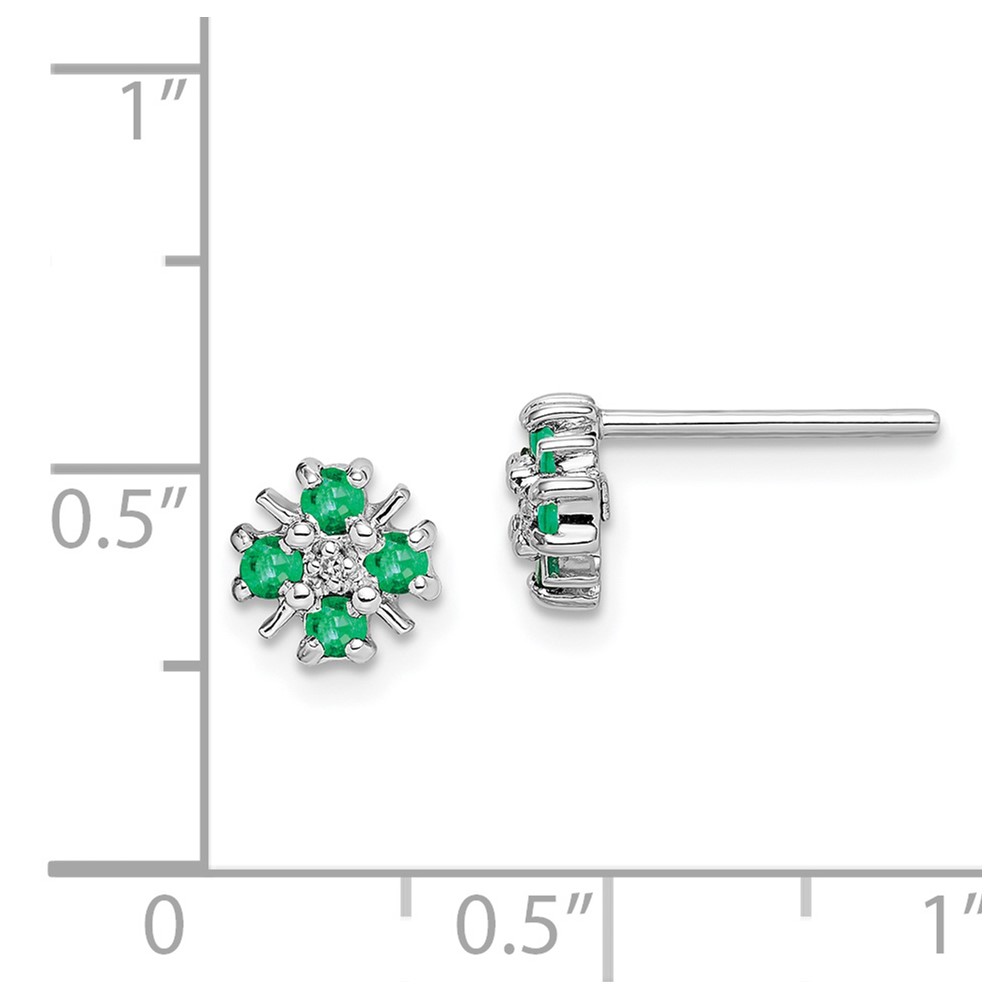 Sterling Silver Rhodium Emerald & Diamond Post Earrings (QDX320)