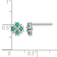 Sterling Silver Rhodium Emerald & Diamond Post Earrings view 4