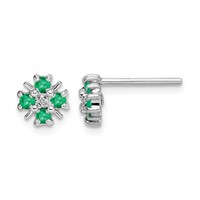 Sterling Silver Rhodium Emerald & Diamond Post Earrings view 1