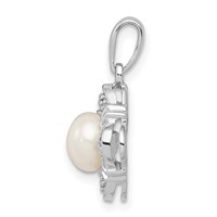Sterling Silver Rhodium FW Cultured Pearl & Diamond Pendant view 2