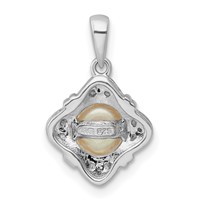 Sterling Silver Rhodium FW Cultured Pearl & Diamond Pendant view 4