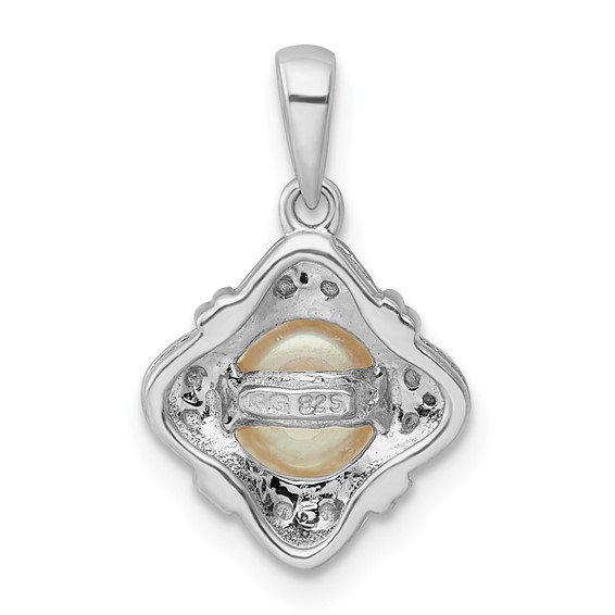 Sterling Silver Rhodium FW Cultured Pearl & Diamond Pendant