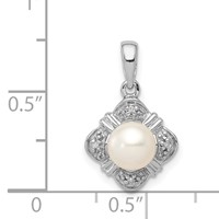 Sterling Silver Rhodium FW Cultured Pearl & Diamond Pendant view 3