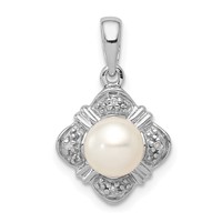Sterling Silver Rhodium FW Cultured Pearl & Diamond Pendant view 1