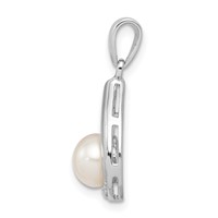 Sterling Silver Rhodium FW Cultured Pearl & Diamond Pendant view 2
