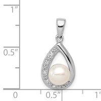 Sterling Silver Rhodium FW Cultured Pearl & Diamond Pendant view 3