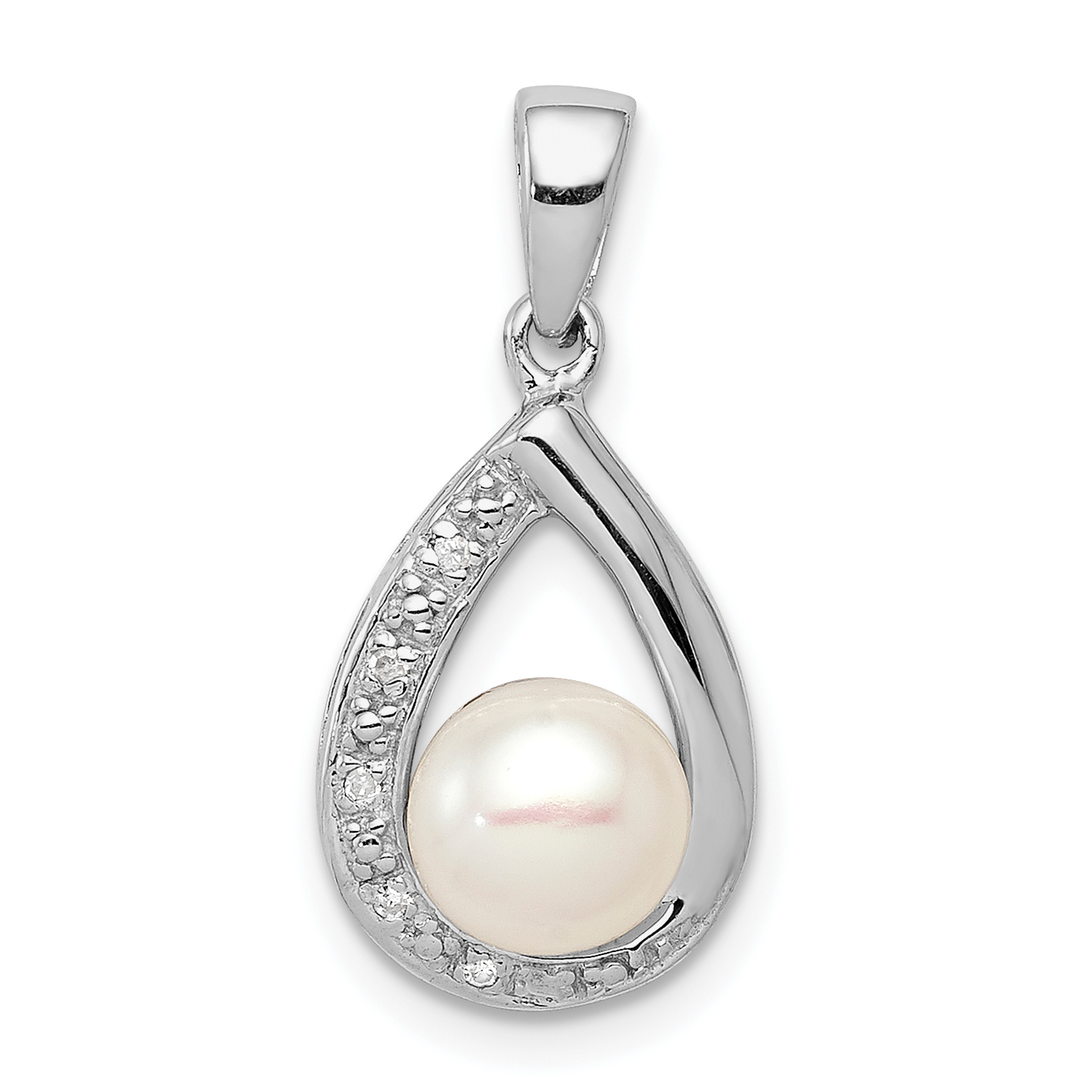 Sterling Silver Rhodium FW Cultured Pearl & Diamond Pendant (QDX322)