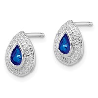 Sterling Silver Rhodium Dark Sapphire & Diamond Post Earrings view 2