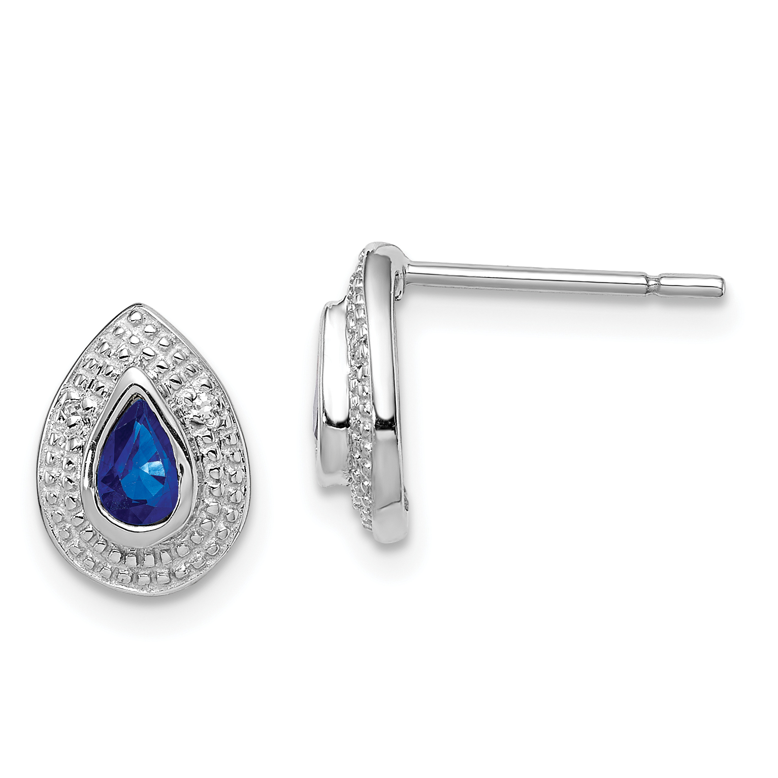 Sterling Silver Rhodium Dark Sapphire & Diamond Post Earrings (QDX323)