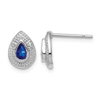 Sterling Silver Rhodium Dark Sapphire & Diamond Post Earrings view 1