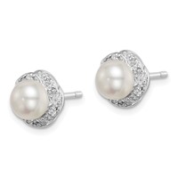Sterling Silver Rhodium FW Cultured Pearl & Diamond Post Earrings view 2