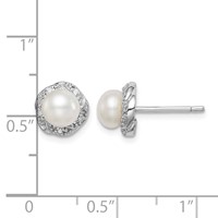 Sterling Silver Rhodium FW Cultured Pearl & Diamond Post Earrings view 4