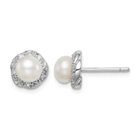 Sterling Silver Rhodium FW Cultured Pearl & Diamond Post Earrings view 1