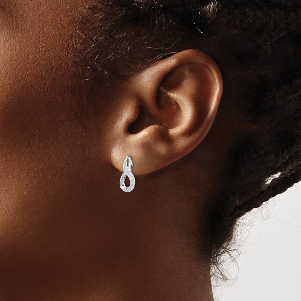 Sterling Silver Rhodium Diamond Post Earrings (QDX338)