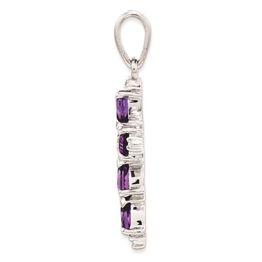 Sterling Silver Rhodium Plated Amethyst Cross Pendant (QDX365)