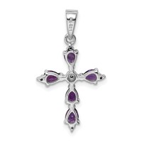 Sterling Silver Rhodium Plated Amethyst Cross Pendant view 3