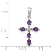 Sterling Silver Rhodium Plated Amethyst Cross Pendant view 4