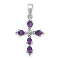 Sterling Silver Rhodium Plated Amethyst Cross Pendant view 1