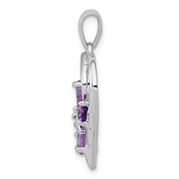 Sterling Silver RH Plated Amethyst and Diamond Butterfly Heart Pendant view 2