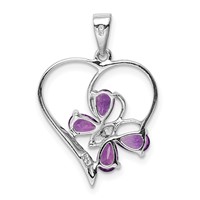 Sterling Silver RH Plated Amethyst and Diamond Butterfly Heart Pendant view 4