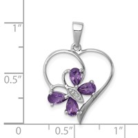 Sterling Silver RH Plated Amethyst and Diamond Butterfly Heart Pendant view 3