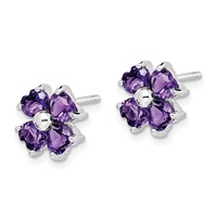 Sterling Silver Rhodium Plated Amethyst Flower Post Earrings view 2