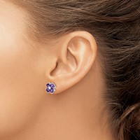 Sterling Silver Rhodium Plated Amethyst Flower Post Earrings view 3