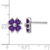 Sterling Silver Rhodium Plated Amethyst Flower Post Earrings view 4