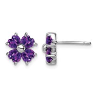 Sterling Silver Rhodium Plated Amethyst Flower Post Earrings view 1