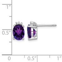 Sterling Silver Rhodium Plated Oval Amethyst and Diamond Post Earrings view 4