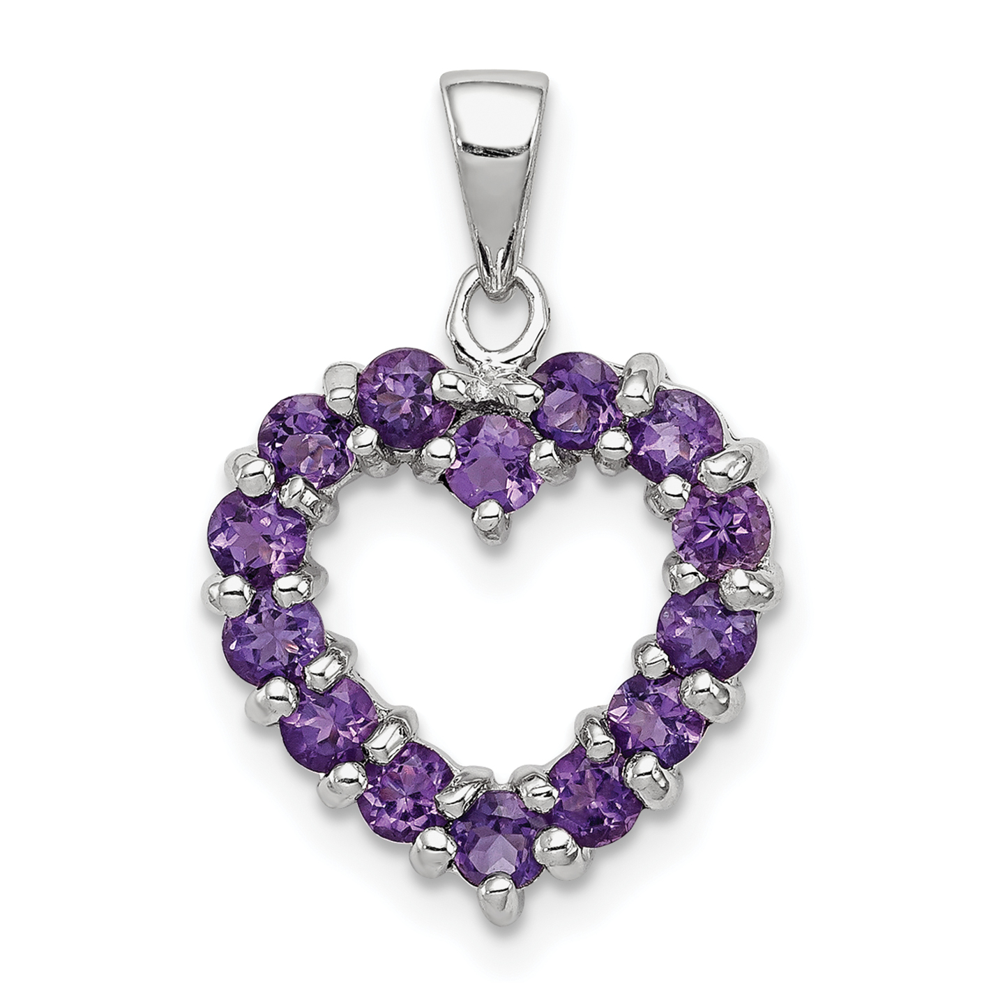 Sterling Silver Rhodium Plated Amethyst Heart Pendant (QDX373)