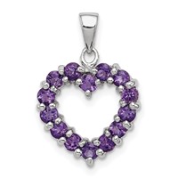 Sterling Silver Rhodium Plated Amethyst Heart Pendant view 1