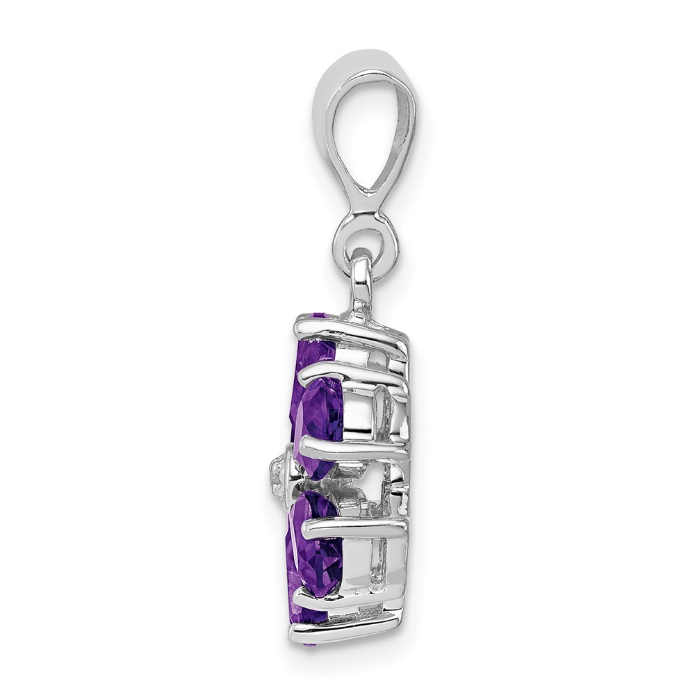 Sterling Silver Rhodium Plated Amethyst and Diamond Flower Pendant (QDX375)