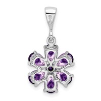 Sterling Silver Rhodium Plated Amethyst and Diamond Flower Pendant view 4