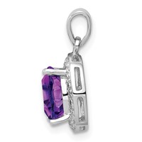Sterling Silver Rhodium Plated Amethyst and Diamond Pendant view 2
