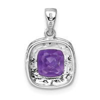 Sterling Silver Rhodium Plated Amethyst and Diamond Pendant view 3