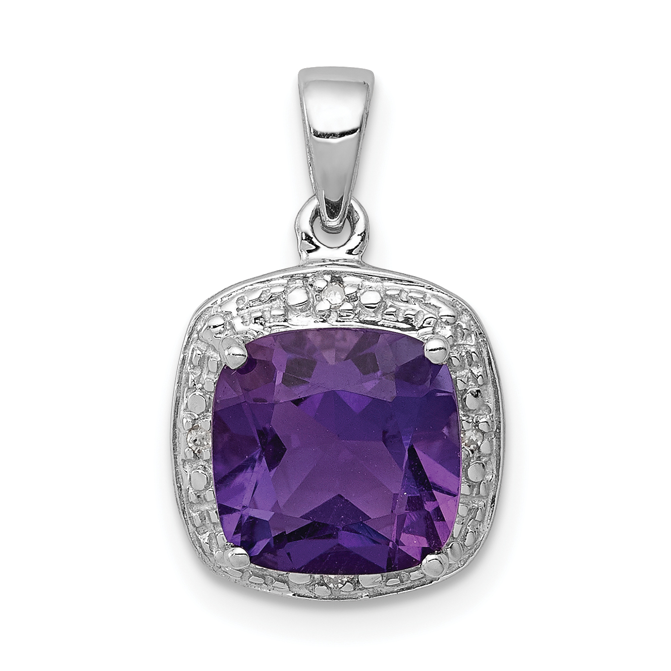 Sterling Silver Rhodium Plated Amethyst and Diamond Pendant (QDX377)