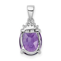 Sterling Silver Rhodium Plated Amethyst and Diamond Pendant view 4