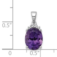 Sterling Silver Rhodium Plated Amethyst and Diamond Pendant view 3