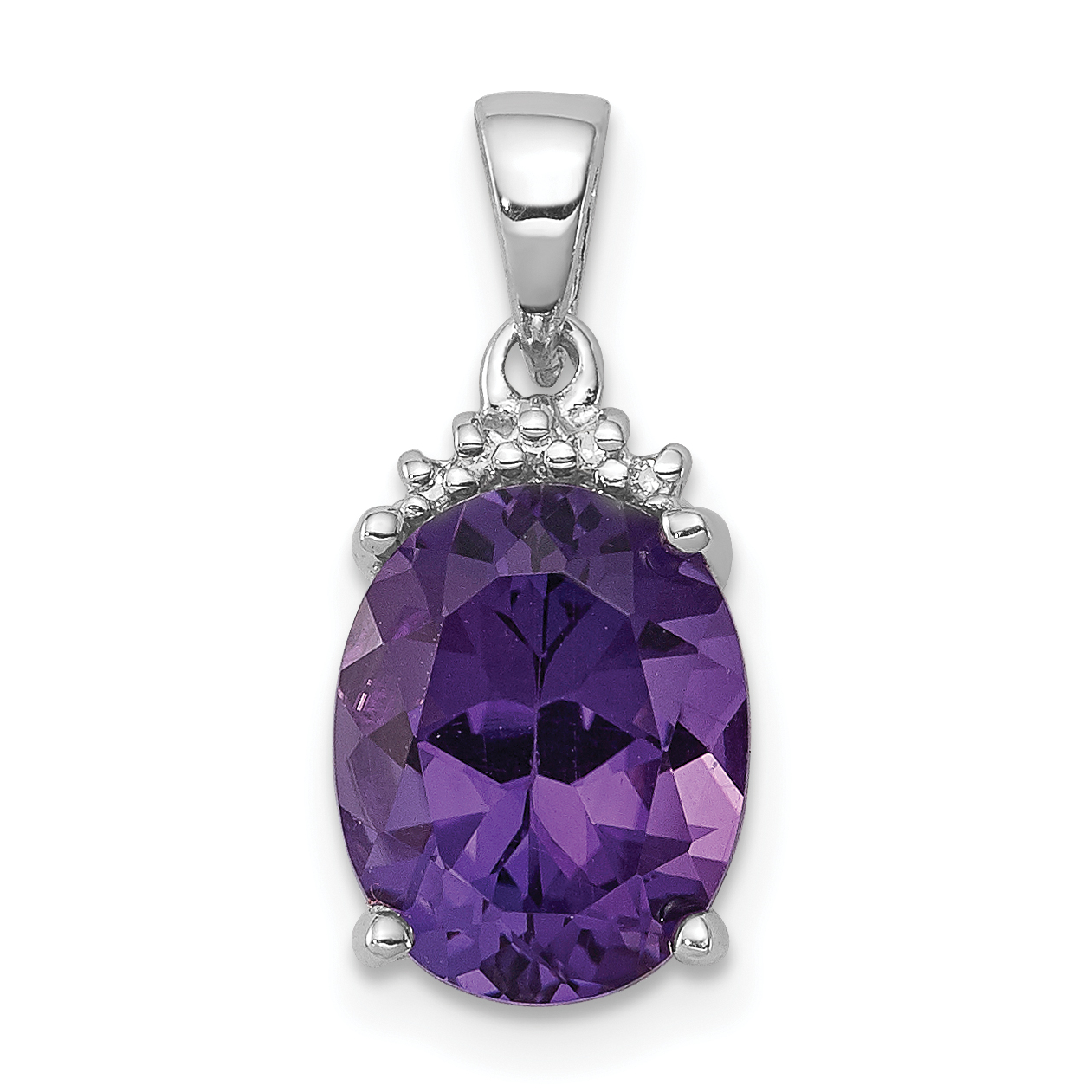 Sterling Silver Rhodium Plated Amethyst and Diamond Pendant (QDX378)
