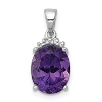 Sterling Silver Rhodium Plated Amethyst and Diamond Pendant view 1