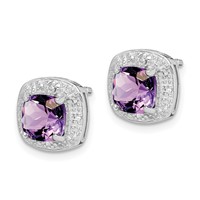 Sterling Silver Rhodium Plated Amethyst and Diamond Post Earrings view 2