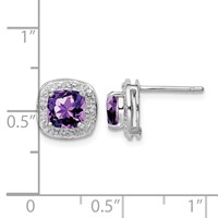 Sterling Silver Rhodium Plated Amethyst and Diamond Post Earrings view 4