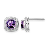 Sterling Silver Rhodium Plated Amethyst and Diamond Post Earrings view 1