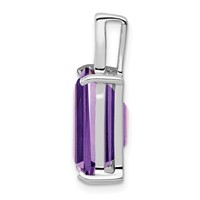 Sterling Silver Rhodium Emerald-cut Amethyst & Diamond Pendant view 2