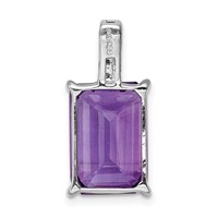 Sterling Silver Rhodium Emerald-cut Amethyst & Diamond Pendant view 4